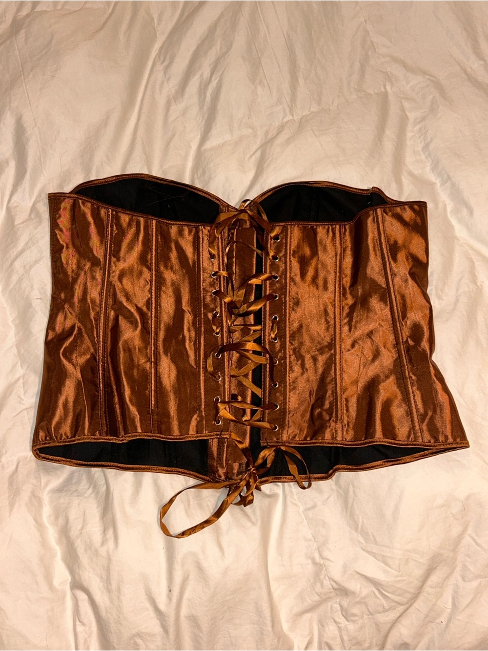 Satin Lace-Up Corset Top in Copper Brown